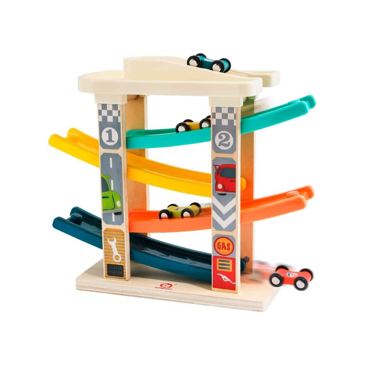 aotipol - Juguetes Montessori para niños de 2 y 3 años de edad, juguete de  rampa para autos con 6 autos, con pistas para los autos y rampas, y con